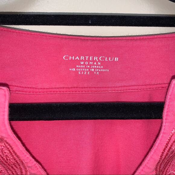 Charter Club Woman Pink 3/4 Sleeve V-Neck Top 1X - Picture 3 of 11